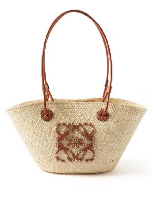 Loewe - Anagram Small Leather-trimmed Woven Basket Bag - Womens - Beige - ONE SIZE