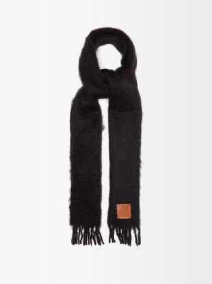 Loewe - Leather-patch Wool-blend Scarf - Mens - Black - ONE SIZE