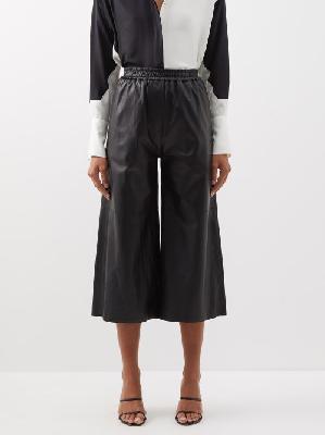 Loewe - Cropped Leather Wide-leg Trousers - Womens - Black - S