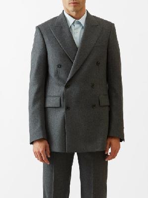 Loewe - Double-breasted Wool Suit Jacket - Mens - Light Grey