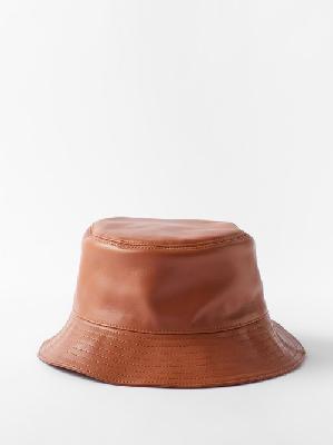 Loewe - Anagram-patch Leather Bucket Hat - Womens - Tan - 57