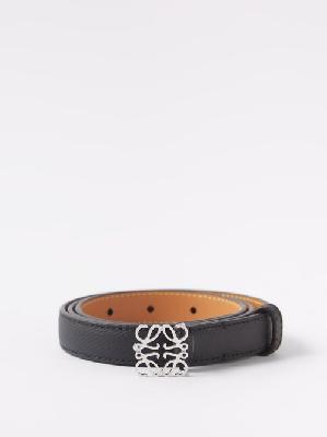 Loewe - Anagram-logo Grained-leather Belt - Womens - Black Silver - 65