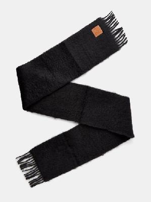 Loewe - Anagram-patch Fringed Mohair-blend Scarf - Womens - Black - ONE SIZE