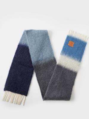 Loewe - Anagram-patch Striped Mohair-blend Scarf - Womens - Navy Multi - ONE SIZE