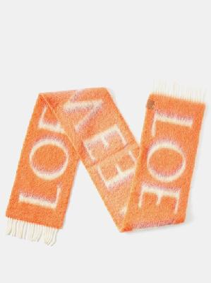 Loewe - Logo-jacquard Mohair-blend Scarf - Womens - Orange Coral White - ONE SIZE