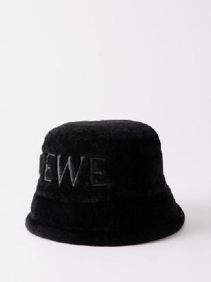 Loewe - Logo-embroidered Shearling Bucket Hat - Womens - Black - 57