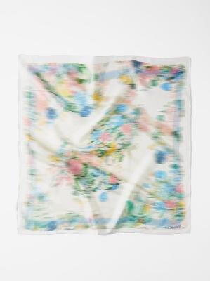 Loewe - Distorted Floral-print Silk Scarf - Womens - White Multi - ONE SIZE