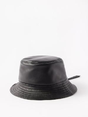 Loewe - Anagram-logo Zipped Leather Bucket Hat - Womens - Black - 59