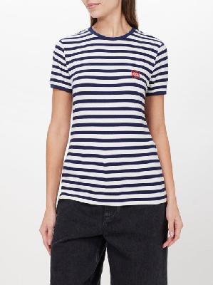 Loewe - Anagram-embroidered Striped Jersey T-shirt - Womens - White Navy - L