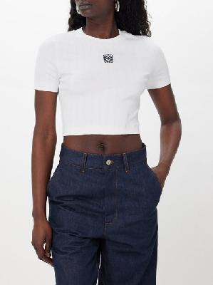 Loewe - Anagram-embroidered Cotton-blend Cropped Top - Womens - White - L