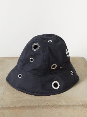 Maison Michel - Juliet Eyelet Canvas Bucket Hat - Womens - Navy Silver - L
