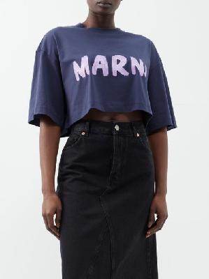 Marni - Logo-print Cotton-jersey Cropped T-shirt - Womens - Black Multi - 38 IT