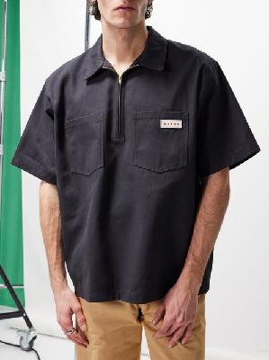Marni - Patch-pocket Cotton-blend Gabardine Shirt - Mens - Black - 46 EU/IT