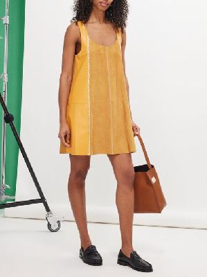 Marni - Whipstitched Leather And Suede Mini Dress - Womens - Orange Multi - 42 IT
