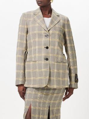 Marni - Open-seam Checked Wool-blend Tailored Jacket - Womens - Grey Multi - 40 IT