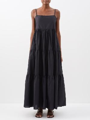 Matteau - Square-neck Backless Organic-cotton Maxi Dress - Womens - Black - 1