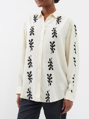 Matteau - Leaf-print Organic-silk Crepe De Chine Shirt - Womens - Ivory Black - 1
