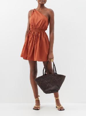 Matteau - One-shoulder Gathered Organic-cotton Mini Dress - Womens - Orange - 1
