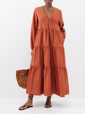 Matteau - Plunge-neck Organic-cotton Maxi Dress - Womens - Orange - 1