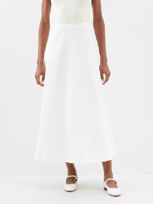Matteau - A-line Organic Cotton-blend Midi Skirt - Womens - White - 2