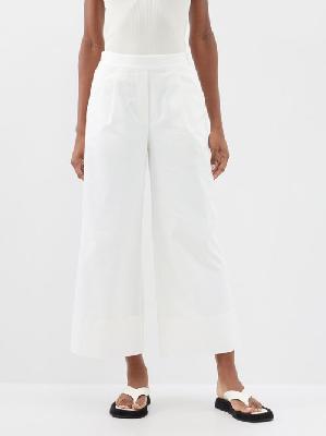 Matteau - Cropped Organic-cotton Blend Wide-leg Trousers - Womens - White - 4