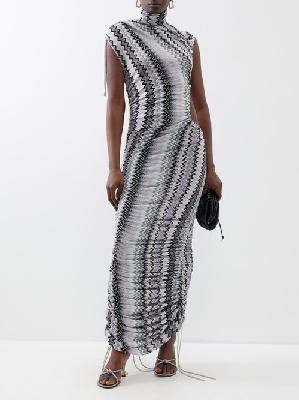 Missoni - Zigzag Drawstring-ruched Knitted Maxi Dress - Womens - Grey White - 38 IT