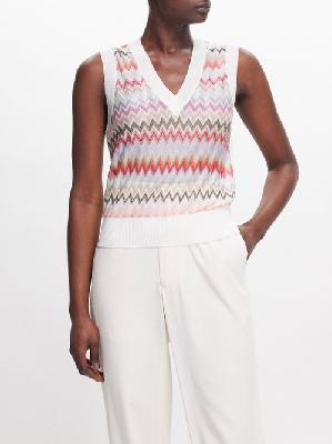 Missoni - Zigzag V-neck Rayon Sleeveless Sweater - Womens - White Multi - 38 IT
