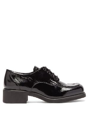 Miu Miu - Square-toe Creased Patent-leather Shoes - Womens - Black - 35 EU/IT