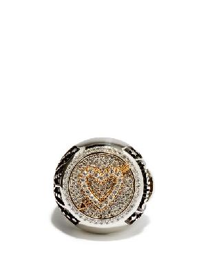 Miu Miu - Logo And Crystal-heart Ring - Womens - Silver Multi - ONE SIZE