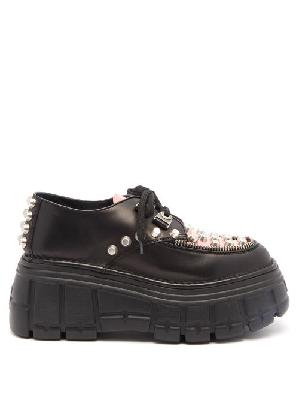 Miu Miu - Studded Leather Flatform Shoes - Womens - Black Pink - 34 EU/IT