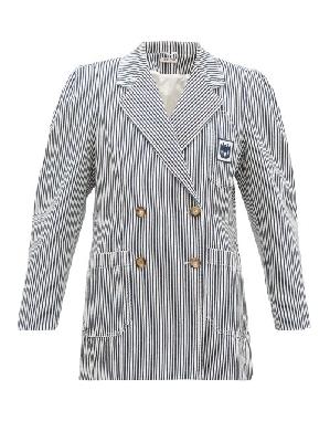 Miu Miu - Double-breasted Striped Cotton Jacket - Womens - Navy - 38 IT