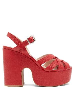 Miu Miu - Crossover-strap Platform Leather Sandals - Womens - Red - 34.5 EU/IT