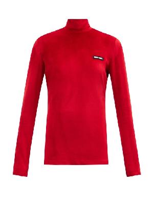 Miu Miu - Logo-patch Long-sleeved Chenille Top - Womens - Red - 46 IT