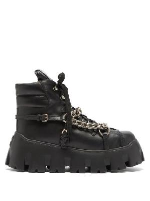 Miu Miu - Chain-embellished Chunky-sole Leather Ankle Boots - Womens - Black - 35 EU/IT