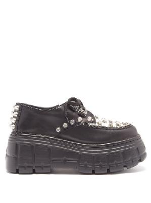 Miu Miu - Studded Leather Flatform Shoes - Womens - Black/white - 35 EU/IT