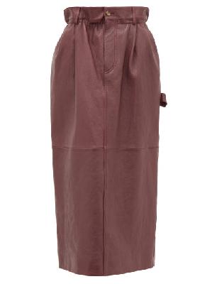 Miu Miu - High-rise Paperbag-waist Leather Midi Skirt - Womens - Dark Red - 36 IT