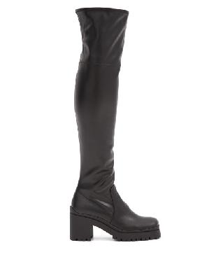 Miu Miu - Chunky-sole Leather Over-the-knee Boots - Womens - Black - 34 EU/IT