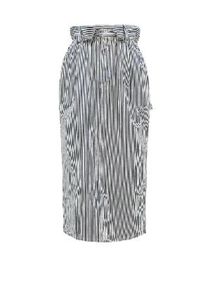 Miu Miu - Paperbag-waist Logo-patch Striped Denim Skirt - Womens - Navy - 42 IT