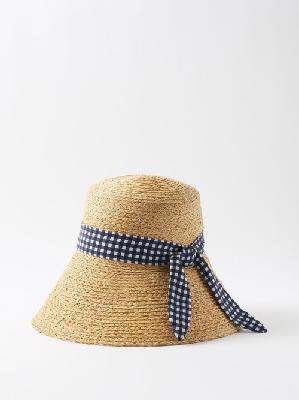 Miu Miu - Gingham-trim Raffia Bucket Hat - Womens - Natural - L