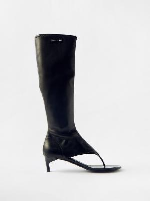 Miu Miu - Toe-post 45 Stretch-leather Knee-high Boots - Womens - Black - 36 EU/IT