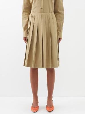 Miu Miu - Pleated Cotton-poplin Skirt - Womens - Sand - 40 IT