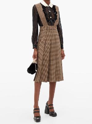 Miu Miu - Houndstooth Wool Pinafore Dress - Womens - Khaki - 36 IT