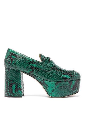 Miu Miu - Python-effect Leather Loafers - Womens - Dark Green - 35.5 EU/IT