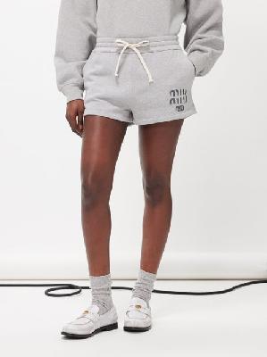 Miu Miu - Logo-print Cotton-jersey Shorts - Womens - Grey - L