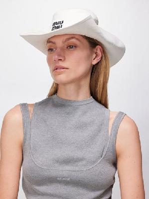 Miu Miu - Logo-embroidered Cotton-twill Cowboy Hat - Womens - White - M