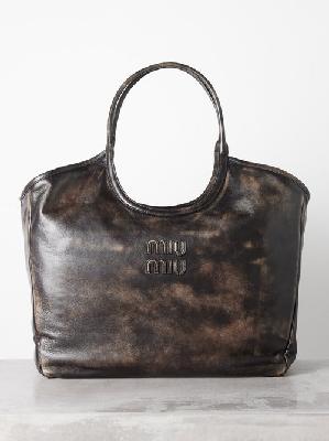 Miu Miu - Softy Distressed-leather Tote Bag - Womens - Brown - ONE SIZE