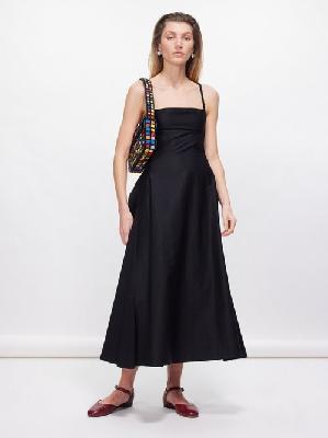 Molly Goddard - Raya Pintucked Open-back Cotton Midi Dress - Womens - Black - 10 UK