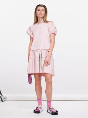 Molly Goddard - Alexa Puff-sleeve Pleated-cotton Mini Dress - Womens - Pink - 10 UK