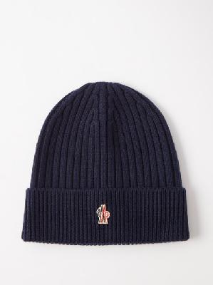 Moncler Grenoble - Logo-patch Ribbed-knit Wool Beanie - Mens - Navy - ONE SIZE