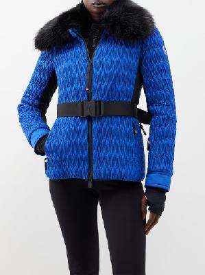 Moncler Grenoble - Plantrey Faux-fur Collar Belted Ski Jacket - Womens - Blue Black - 1